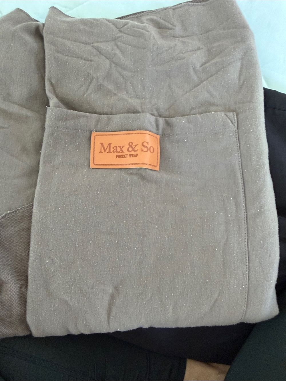Max & Co. olive green pocket wrap with tan leather label